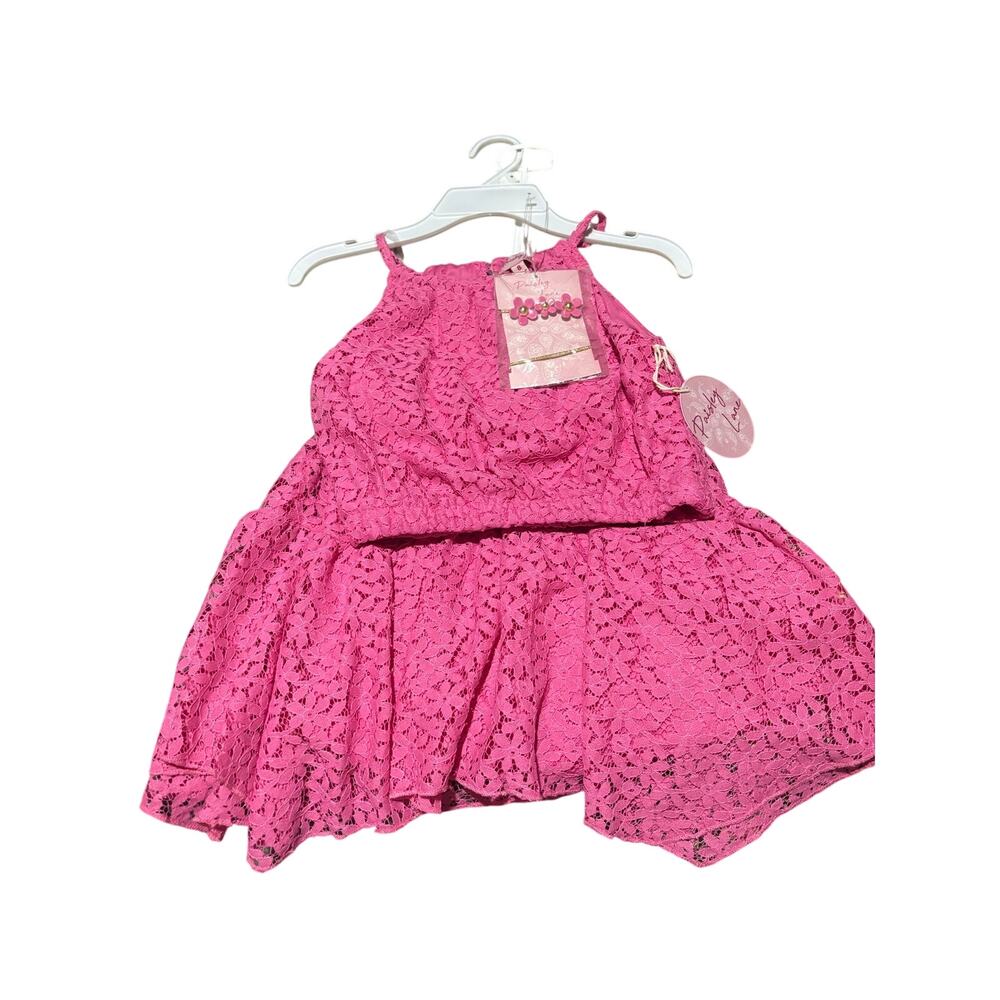 Paisley Lane 8 hot pink lace two piece set skirt hi low hemline hair tie nwt